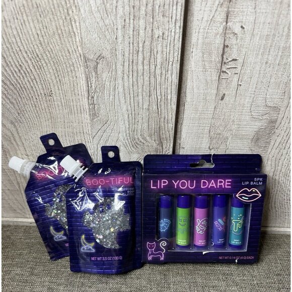 Other - Boo-tiful Iridescent Body Glitter 2 pks  & Lip You Dare Lip Balms 5 pk Halloween